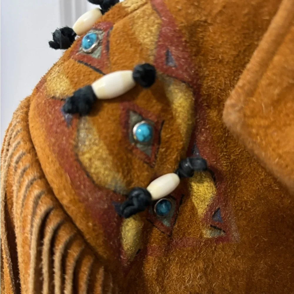 Rare Patricia Wolf Hand Painted Suede Fringe Jacket Western Made in Texas Small - Picture 10 of 10